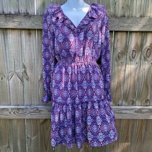 Blue Rain long sleeve purple paisley peasant dress